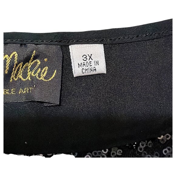 Bob Mackie Top Womens 3X Fits 22W/24W Black Sequin Chiffon Cocktail Lagenlook - Picture 10 of 16